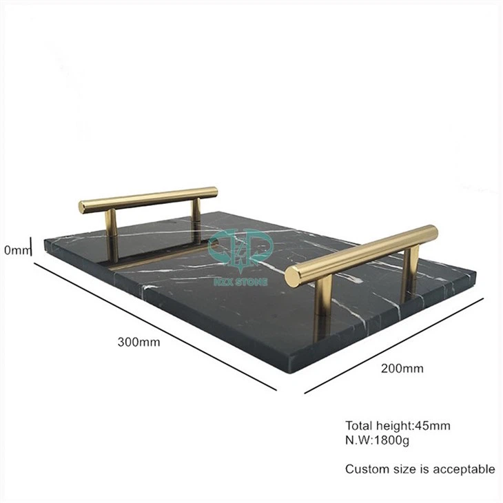Black Marble Tray With Handles